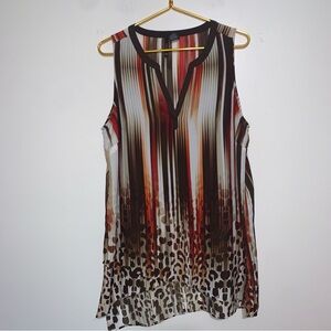 New Directions Brown and Red Sleeveless Blouse X Large
